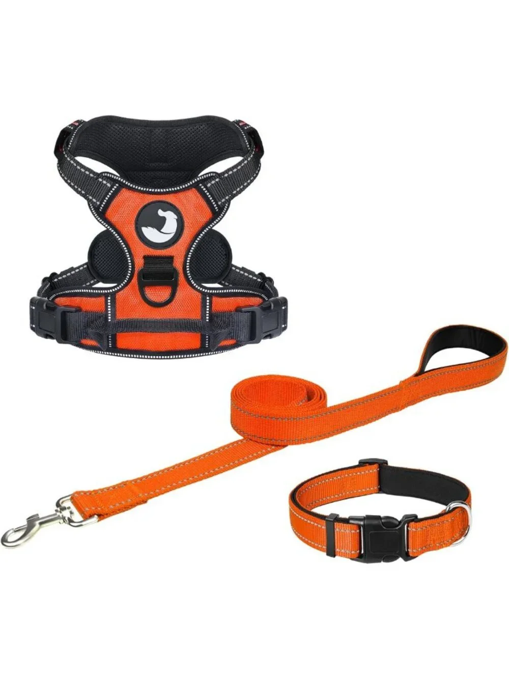 Adjustable Soft Dog Harness with Handle, Reflective Collar & 6FT Leash Set
